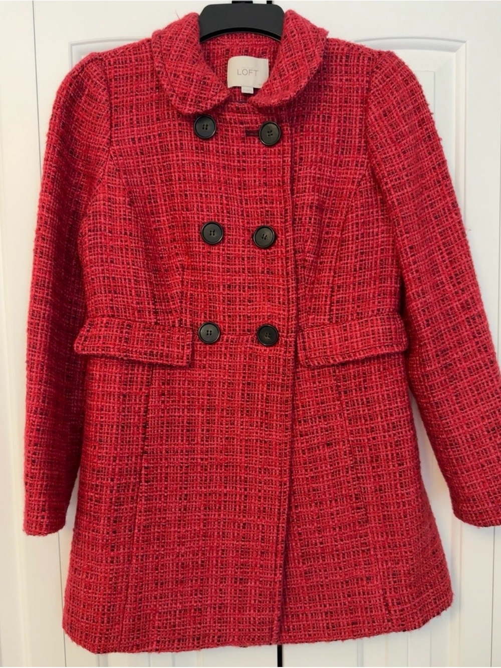 LOFT Women's Red Tweed Double-Breasted Coat- NWOT